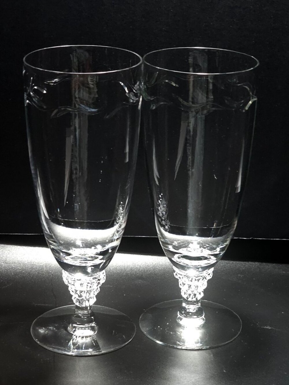 2 Tiffin Franciscan Mimi Ice Tea Glasses cut crystal botanical leaf sculpted - Picture 6 of 8